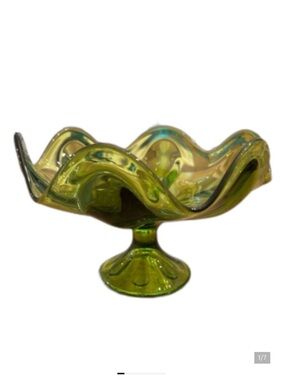 1960s VIKING EPIC  6 PETAL Petal LARGE GREEN GLASS COMPOTE MD CENTURY FOOTED